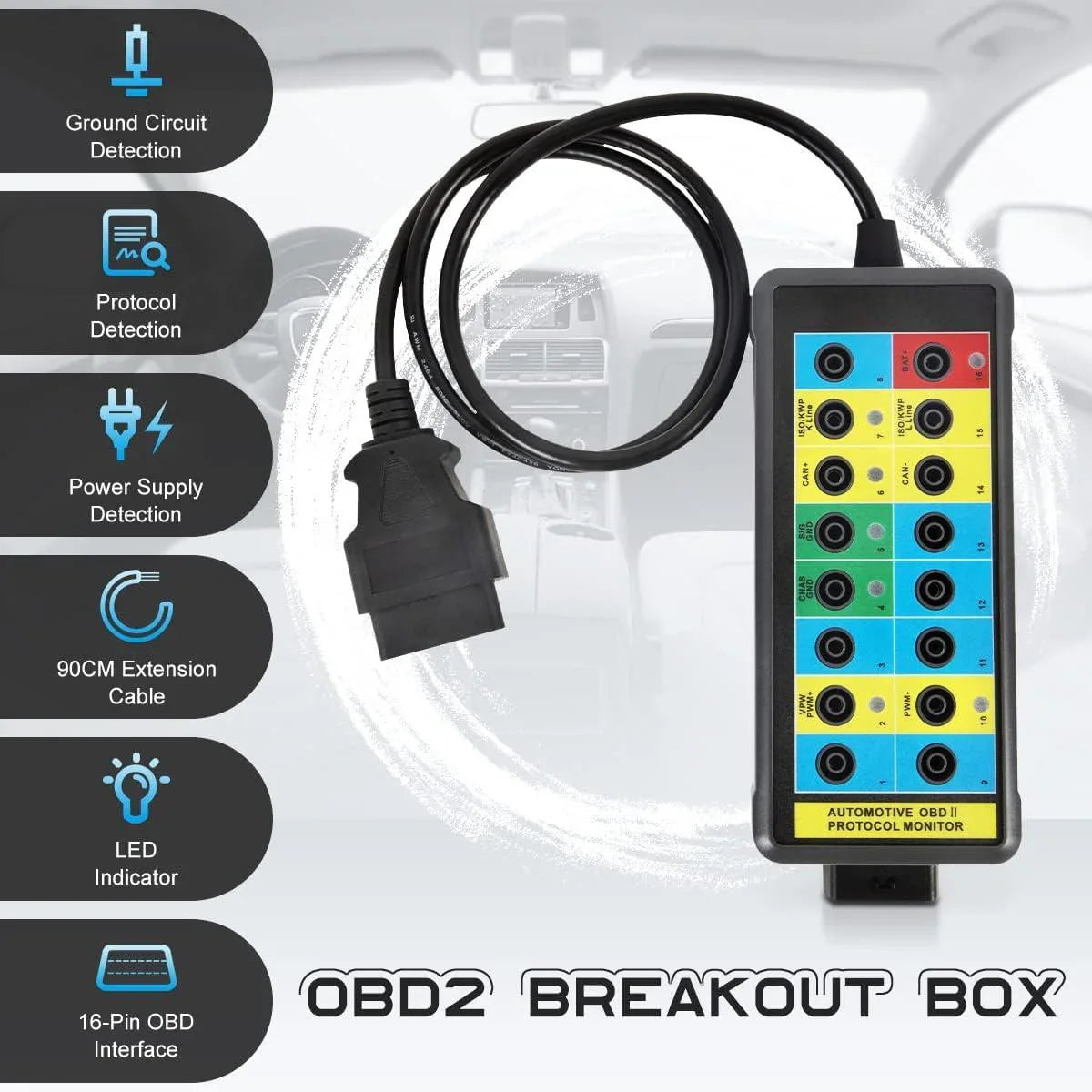 Caja De Ruptura Obd2 Con Luz Led Lector De Pin Obd2