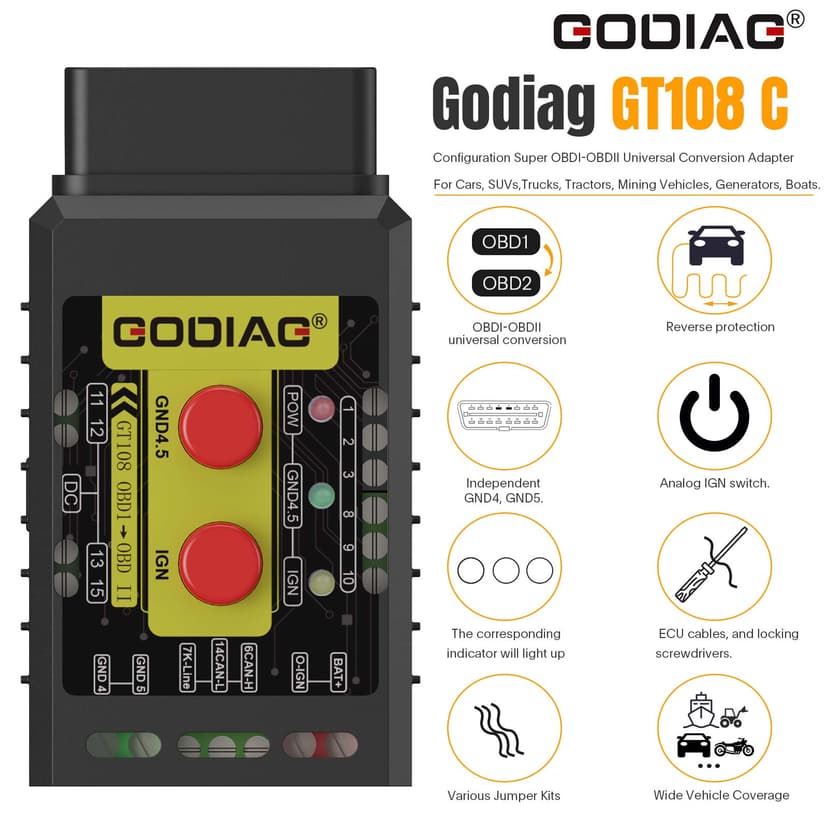 GoDiag GT108 - Adaptador Conversor Universal de OBDI a OBDII - Godiag