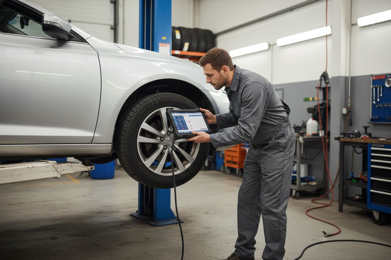 mecanico escaneando automovil